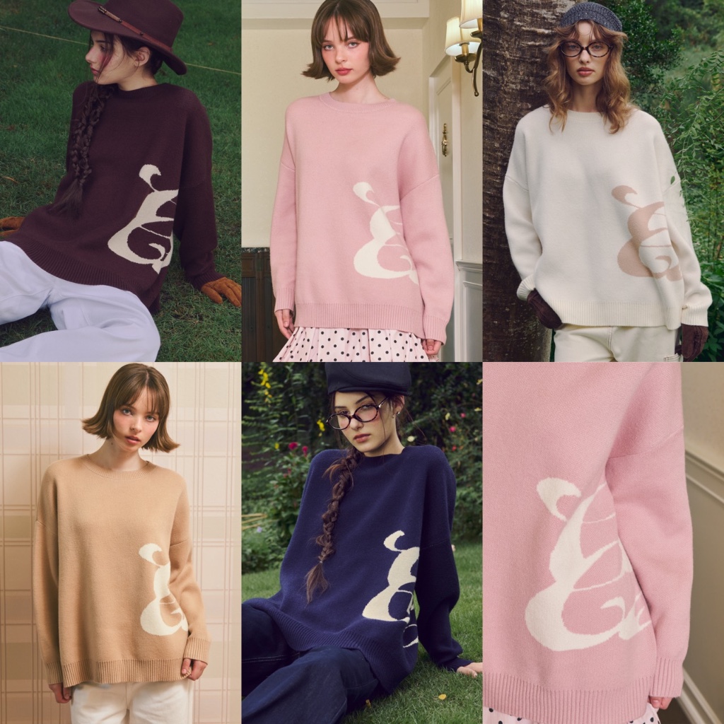 CHUUCHOP - Bear Oversize Sweater เสื้อสเวตเตอร์ไหมพรมแขนยาว ปักโลโก้(C8464)