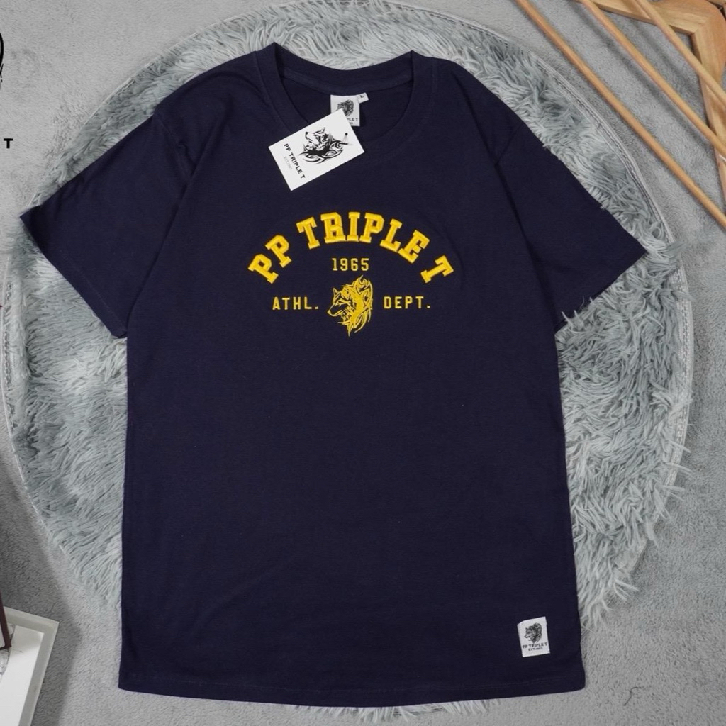 PPเสื้อยืดแขนสั้นคอกลมsmlxl2xl3xl4xlPP-ปักหมาป่า