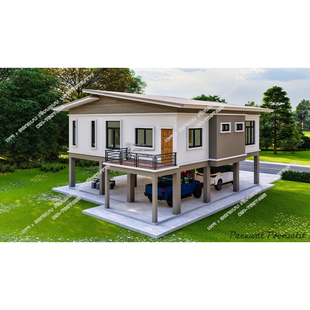 M36 แบบบ้านโมเดิร์น 3ห้องนอน 2ห้องน้ำ พื้นที่ใช้สอย 140 ตร.ม. [จัดส่งฟรี] - รูปที่ 3