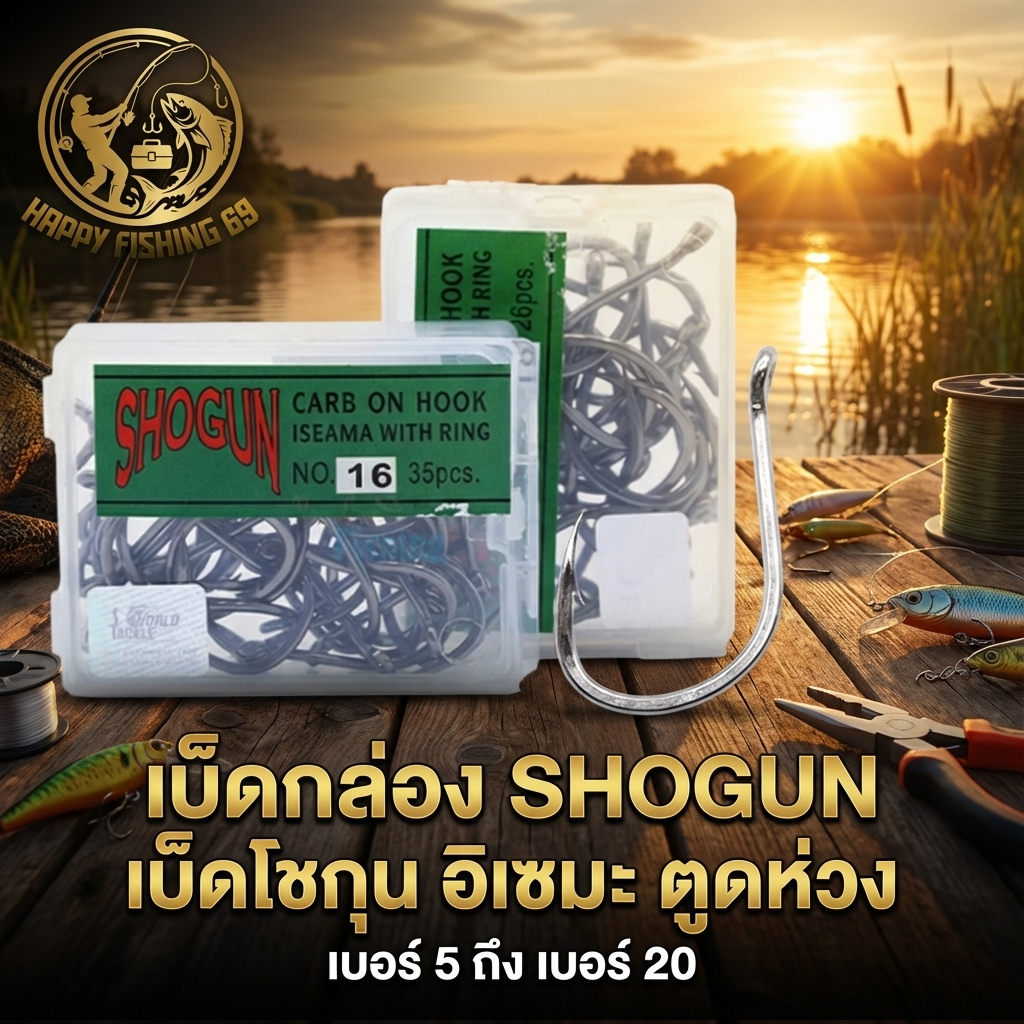 [item003] เบ็ดกล่อง SHOGUN เบ็ดโชกุน อิเซมะ ตูดห่วง เบอร์ 5 ถึง เบอร์ 20