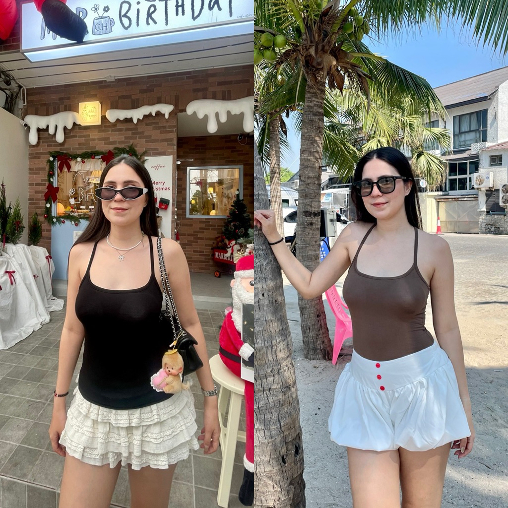 🤎Solyn TankTop🦋 เสื้อกล้ามสายเดี่ยว เสริมฟองน้ำ ผ้าเรยอน