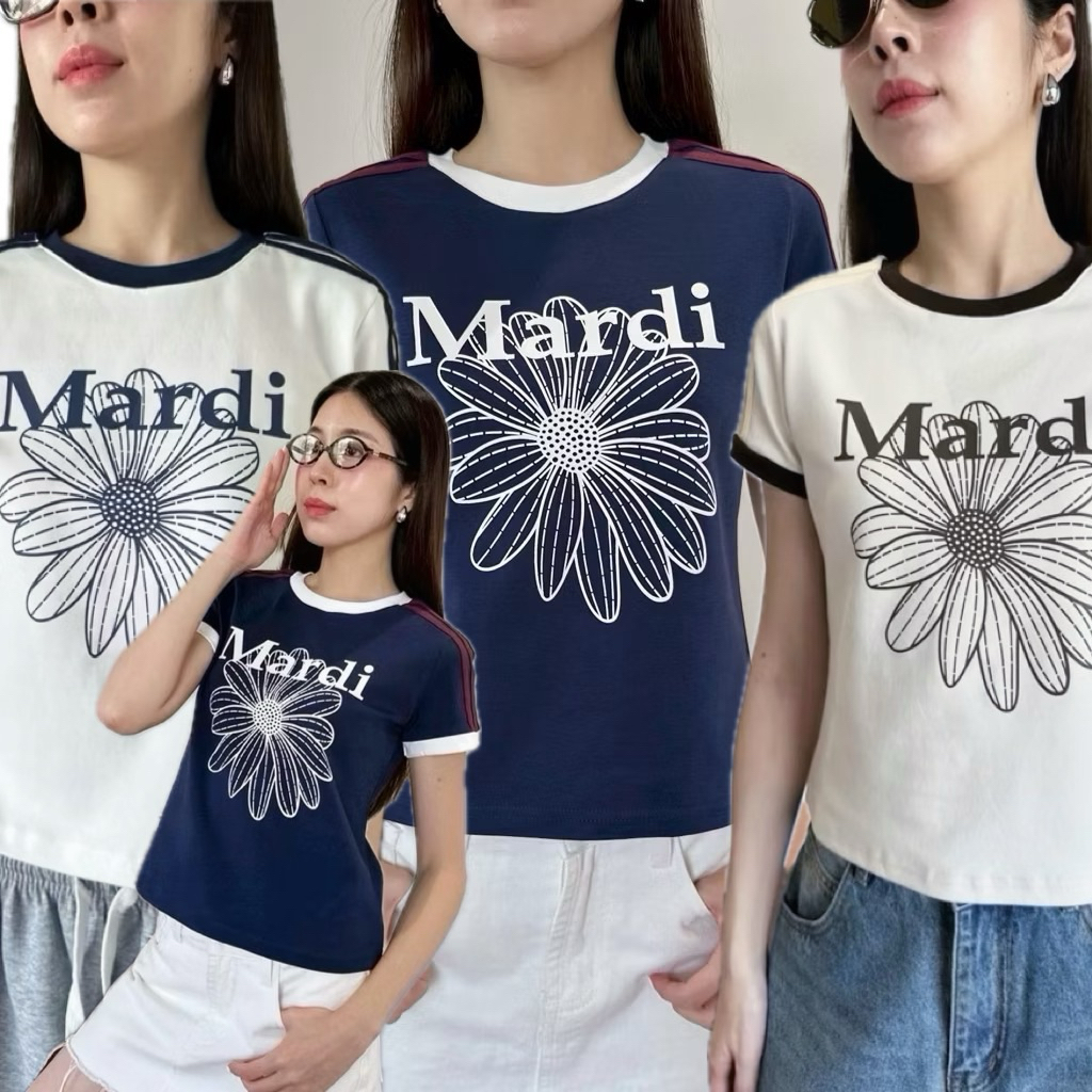 เสื้อยืดทรงครอปแบรนด์ดัง ลายดอกไม้แบรนด์สุดฮิต งานชนช็อป🌼