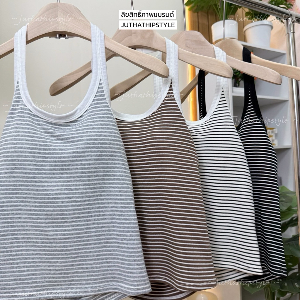 เสื้อคล้องคอลายทางมีบราในตัวฟรีไซต์32-38นิ้ว