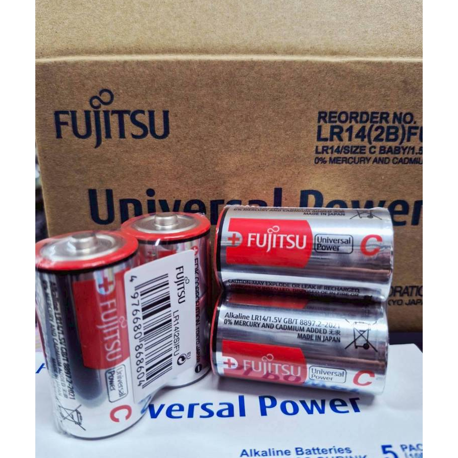 ฟูจิตสึ ถ่านอัลคาไลน์ Fujitsu Universal Power LR14 ขนาด C alkaline 1.5V แพค 2 ก้อน -แท้ รับประกันศูนย์ไทย