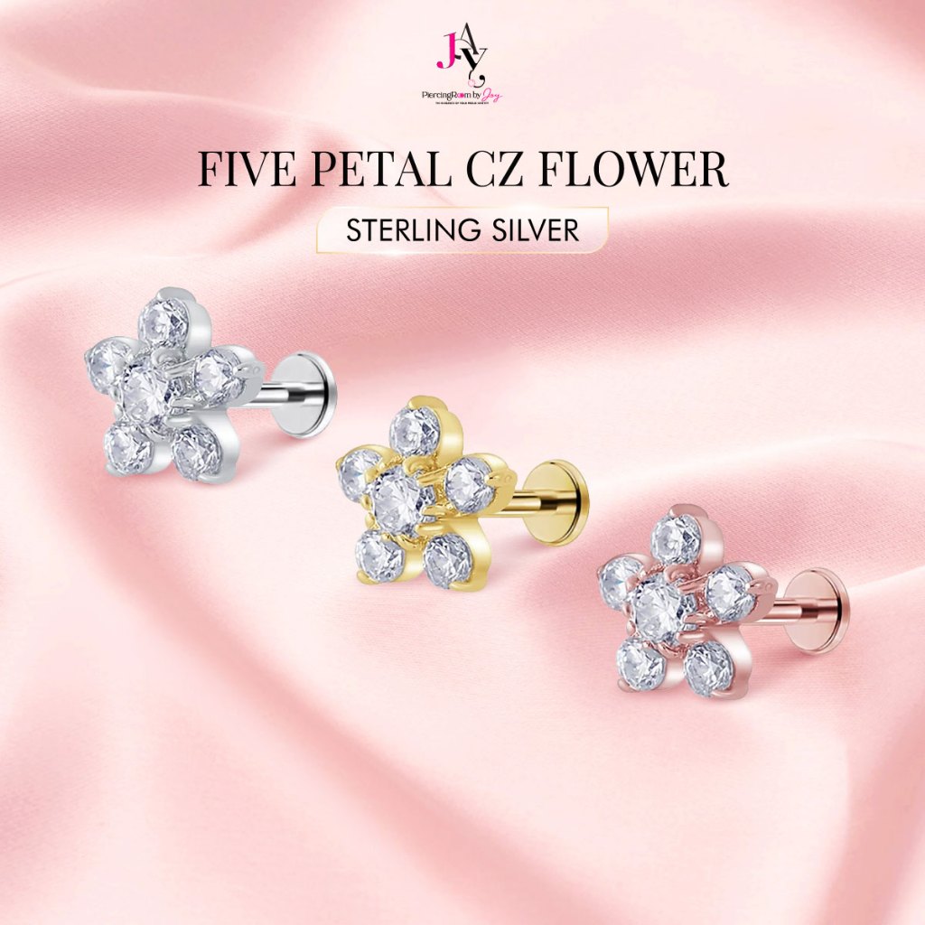 Piercingroom by Jay จิว/ต่างหูสำหรับผิวแพ้ง่าย 5 Petal CZ Flower เงินแท้ (ราคาต่อชิ้น)