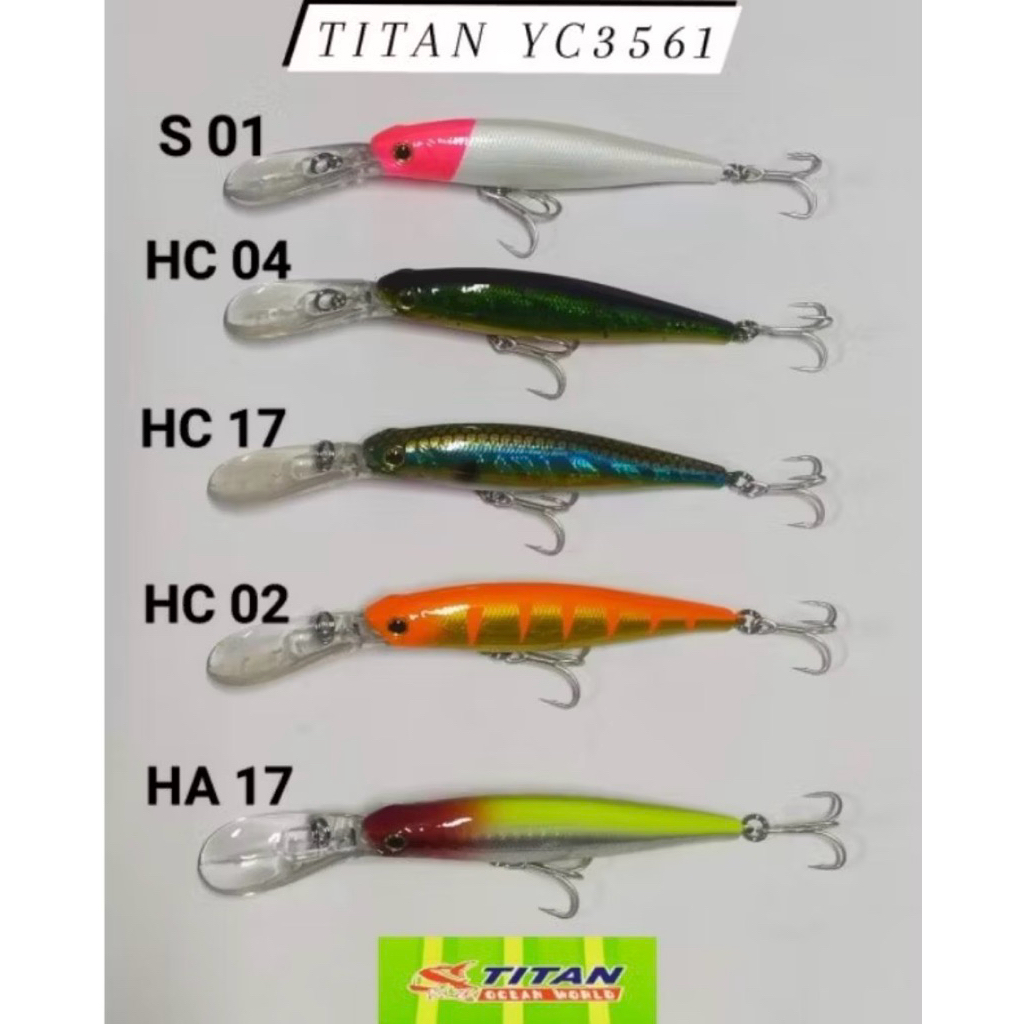 เหยื่อปลอมไททั่น Titan YC3516  มีครบ9สี เหยื่อปลั๊ก กะพงรุ่นยอดนิยม 9เซน12.5กรัม SU จมโคลง