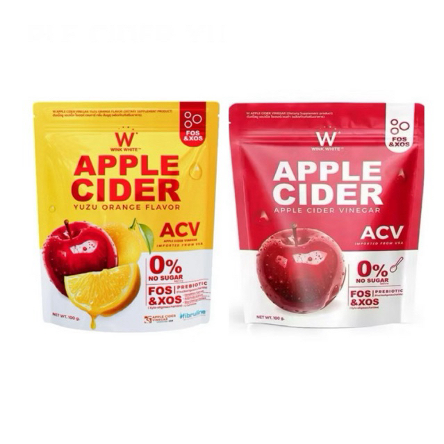 W WINK WHITE W APLLE CIDER VINGAR ผงแอปเปิ้ลไซเดอร์ เวนิการ์ 1 ซอง & แอปเปิ้ลไซเดอร์ เวเนการ์ ส้มยูสุ (1 ห่อ 100 กรัม)