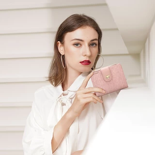 FOXLOVER กระเป๋าสตางค์ผู้หญิง ช่องใส่บัตร 10 ช่อง ระบบป้องกันการโจรกรรม RFID ดีไซน์ทันสมัย สีชมพู สีฟ้า สีขาว