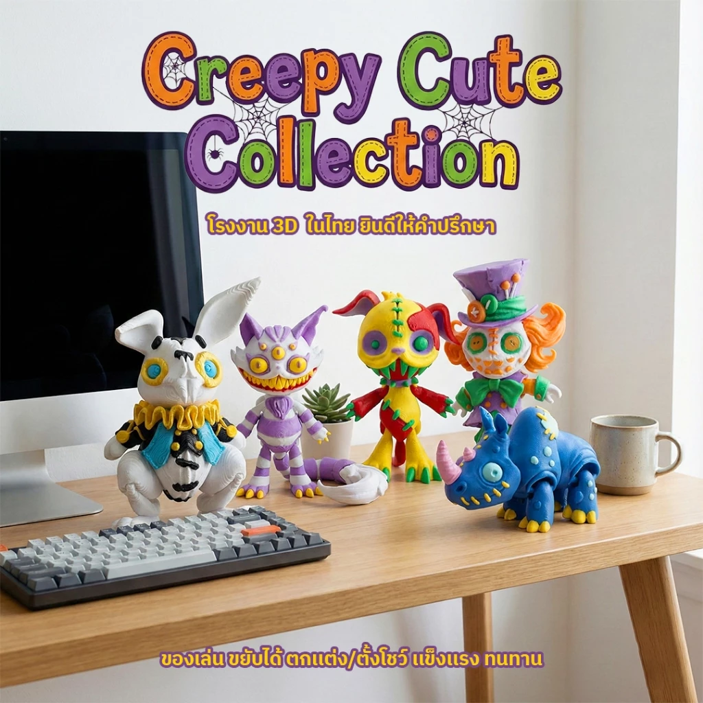 Creepy Cute Collection! ของเล่นฮาโลวีน 3D พลาสติก ขยับข้อต่อได้ ฟิกเกอร์โมเดล ตั้งโชว์ ตกแต่งบ้าน