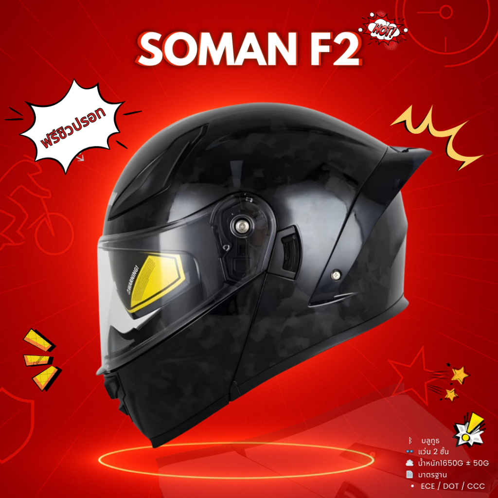 SOMAN F2 หมวกกันน็อคเต็มใบ-เปิดคาง โฉมใหม่ ดีไซน์สปอร์ตโฉบเฉี่ยว แถมฟรีชิวปรอท!