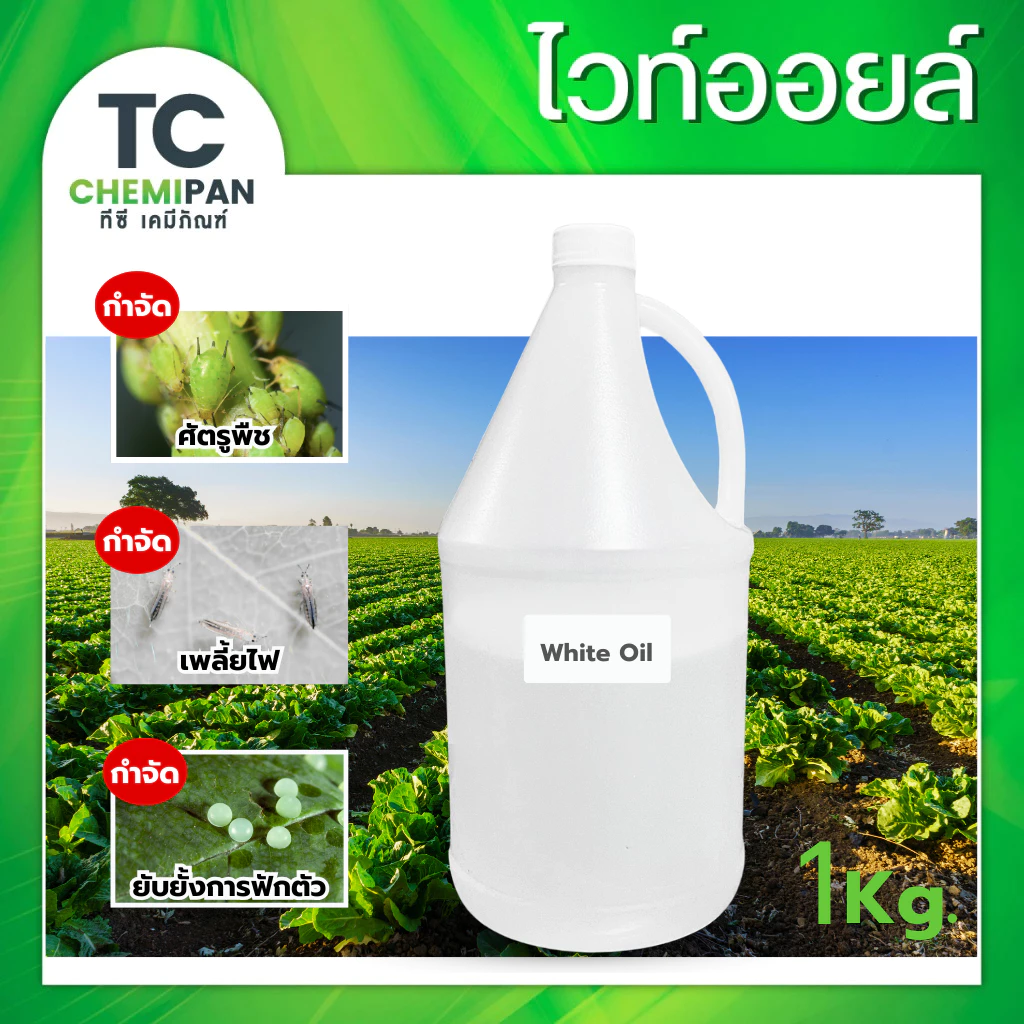 ไวต์ออยล์ น้ำมันแก้ว น้ำมันขาว 1กก/3กก ป้องกันศัตรูพืช เคลือบไข่แมลง ไรศัตรูพืช เพลี้ย พาราฟินออย White Oil Mineral Oil