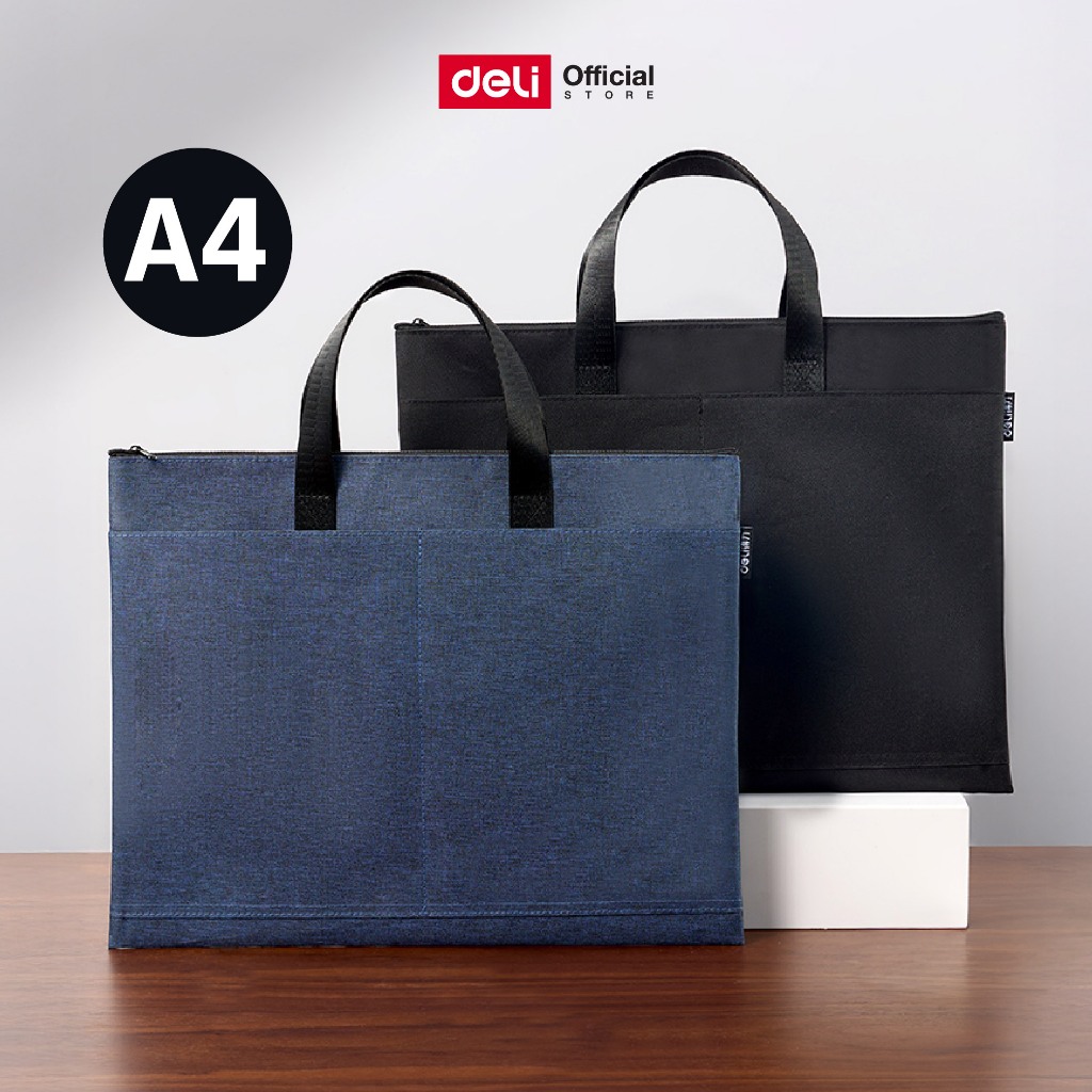 กระเป๋าโน้ตบุ๊ค ขนาด A4 Deli รุ่น DP088 มีหูหิ้ว (สีน้ำเงิน/สีดำ) (จำหน่าย 1 ใบ)
