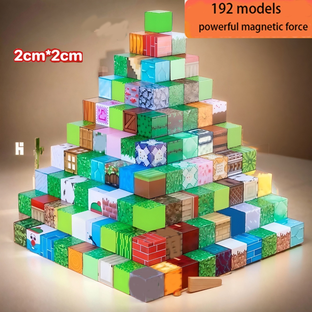 100pcsชุดบล็อกแม่เหล็ก Minecraft ขนาด 2 ซม. แม่เหล็กแรงสูงต่อได้ทุกด้าน