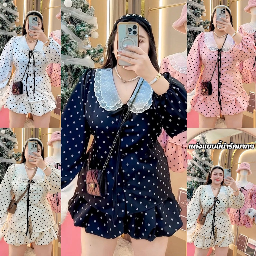 B38-S3S1🎄❤️ เสื้อแต่งคอปกแก้วโบว์แขนยาว อก34-46+