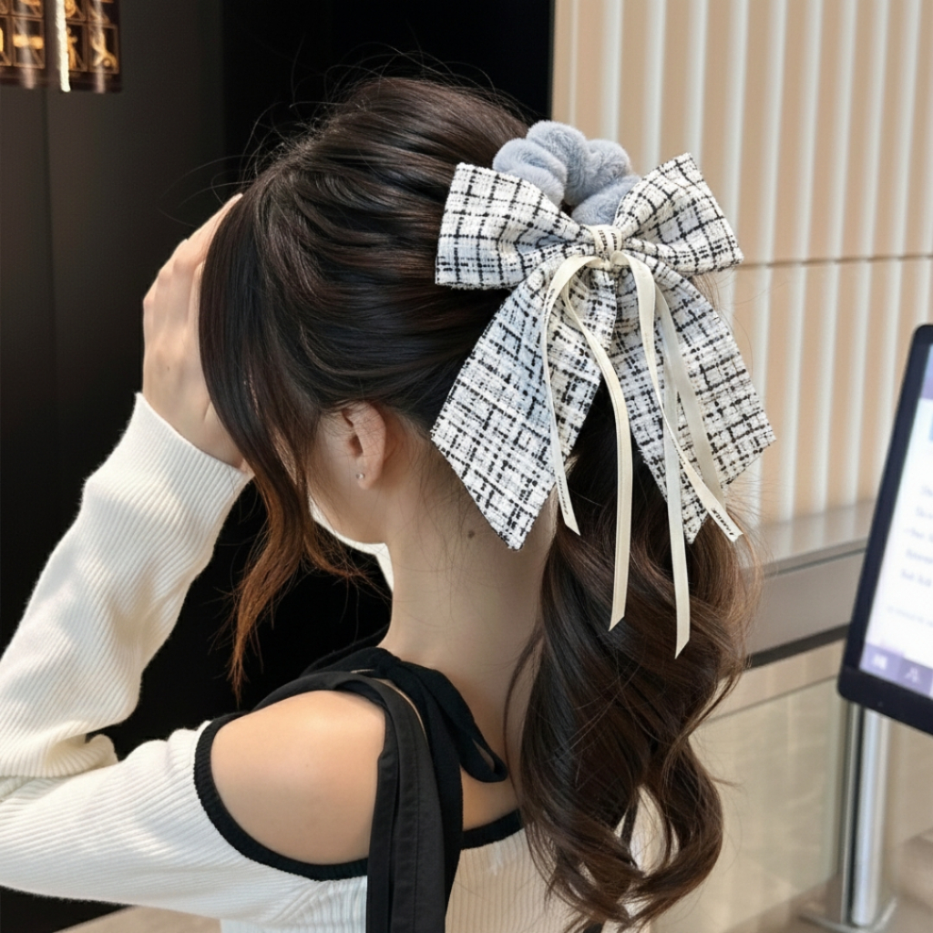 (พร้อมส่งในไทย) Premium Fur Bow Scrunchies ยางรัดผมโบว์ผ้าขนสุดละมุน สไตล์ลูกคุณหนู