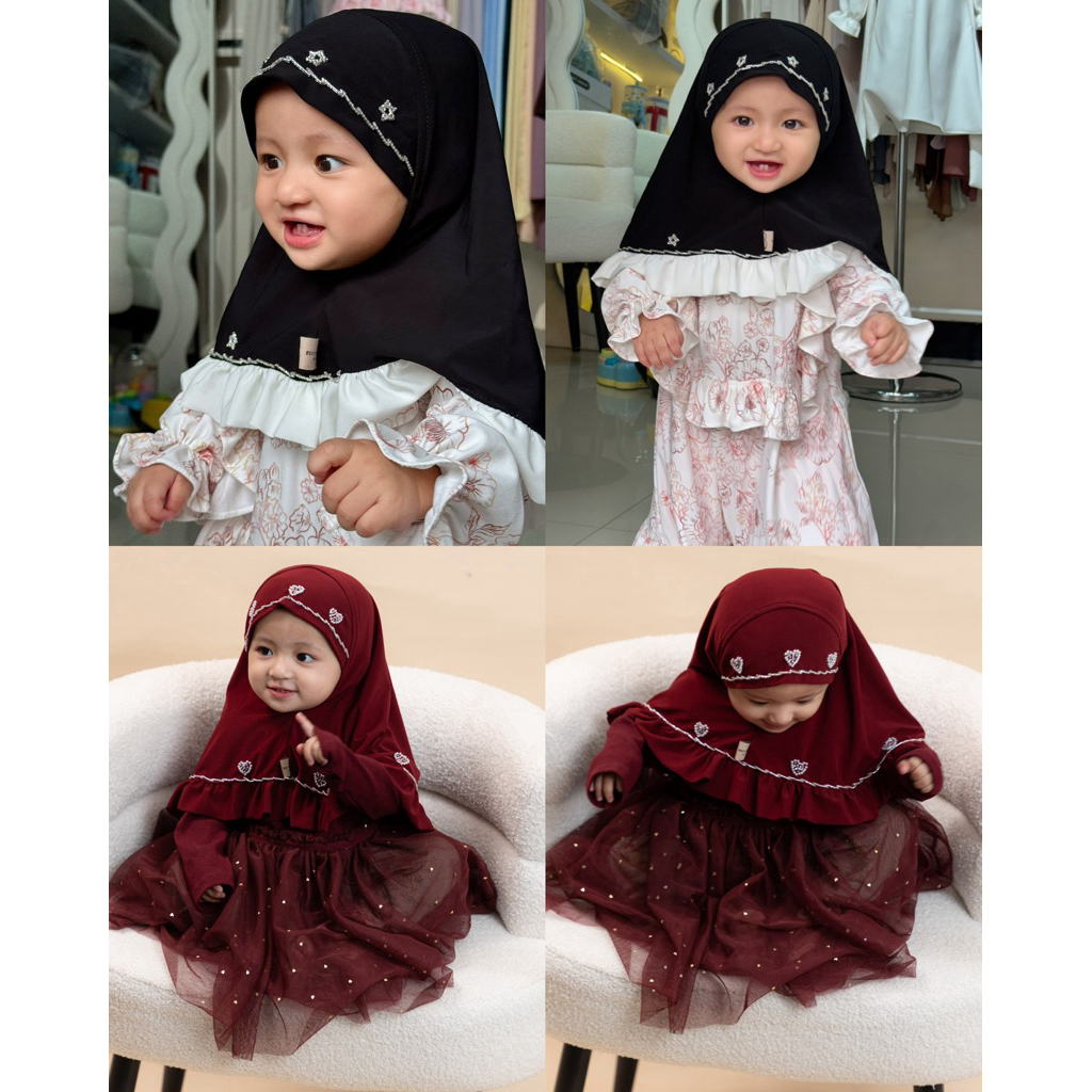 ฮิญาบเด็กปักคลิสตัล 2ลายปักหัวใจ/ลายปักดาว Thebest littlekids