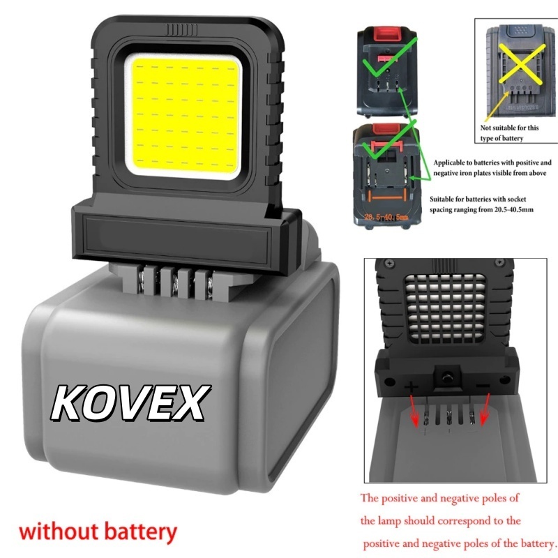 KOVEX ไฟทํางานโคมไฟตั้งแคมป์ LED 14W เข้ากันได้กับแบตเตอรี่ลิเธียม 20V สําหรับแบตเตอรี่ลิเธียม 21V