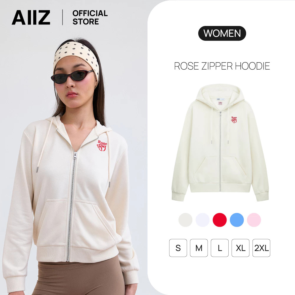 AIIZ เสื้อฮู้ดผู้หญิงแบบซิปผ้าเฟรนช์เทอร์รี่ย์