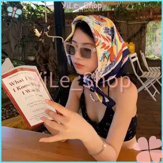 [จัดส่งจากไทย] INSผ้าคลุมไหล่สี่เหลี่ยมลายสวยสำหรับผู้หญิงไหมจำลองคุณภาพดีขนาดใหญ่70x70ซม.ใช้คลุมตัวผ้าพันคอY2K