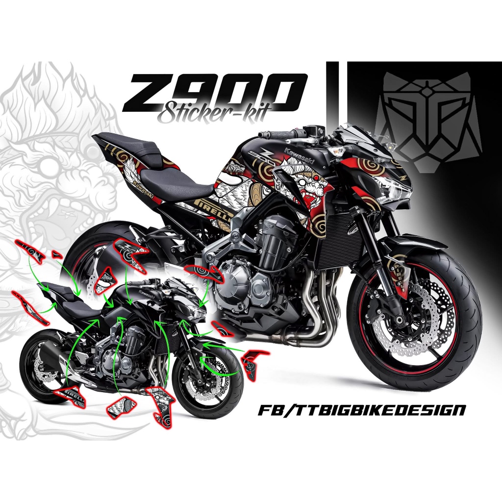TT BIGBIKE DESIGN ชุดสติ๊กเกอร์แต่งลายรถ สำหรับ Z900 (2017-2019) ลาย HANUMANN TT