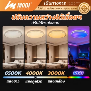 MODI โคมไฟเพดานพร้อมลำโพงบลูทูธไร้สาย 65W 220V เปิดได้ 3 แสง และสีRGB หลอดไฟLED โคมไฟ led Bluetooth