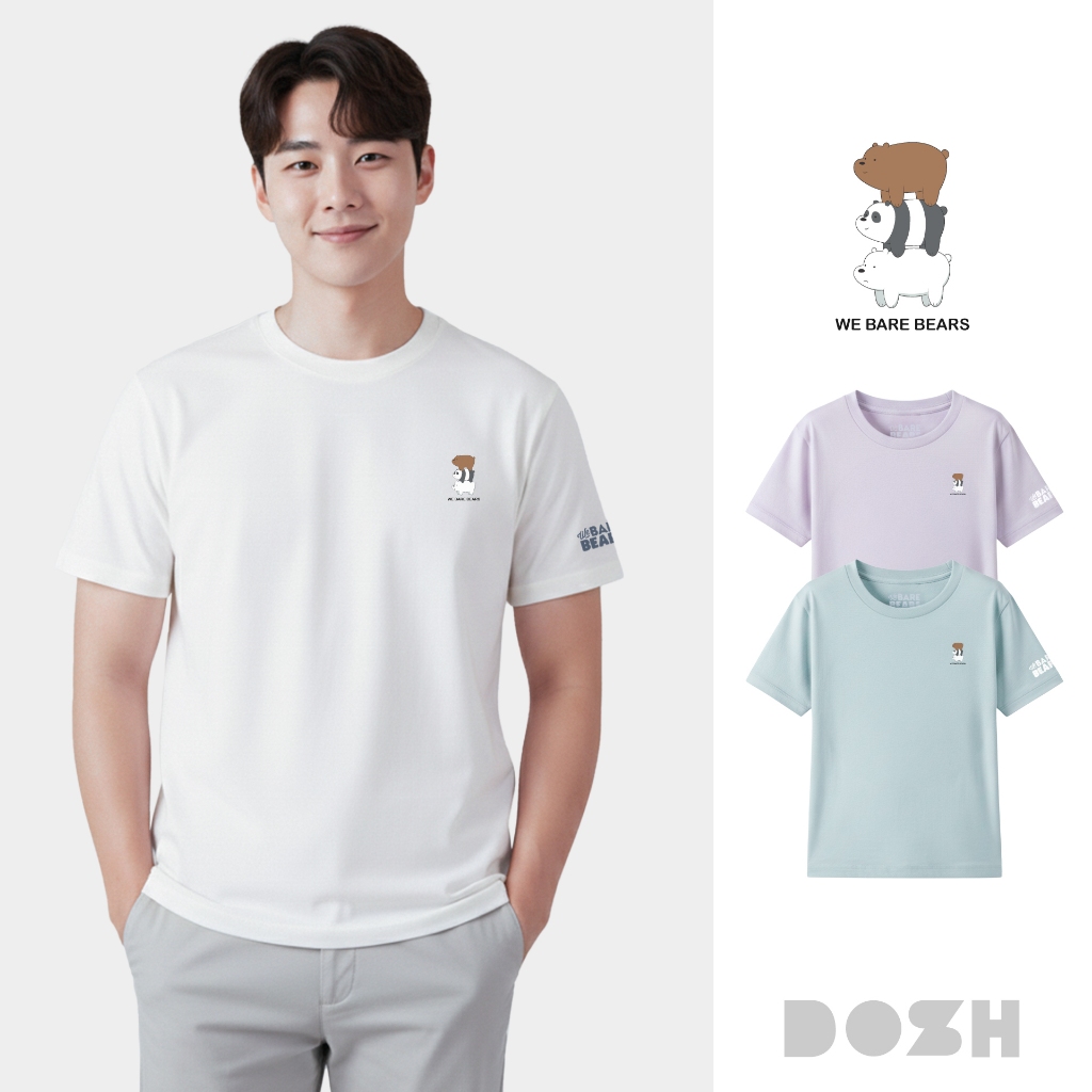 DOSH MEN'S BASIC T-SHIRTS WE BARE BEARS เสื้อยืดสีพื้นคอกลมผู้ชาย 3สี (ขาว-ม่วง-เขียว) DBBMT5097 (XS-XL)