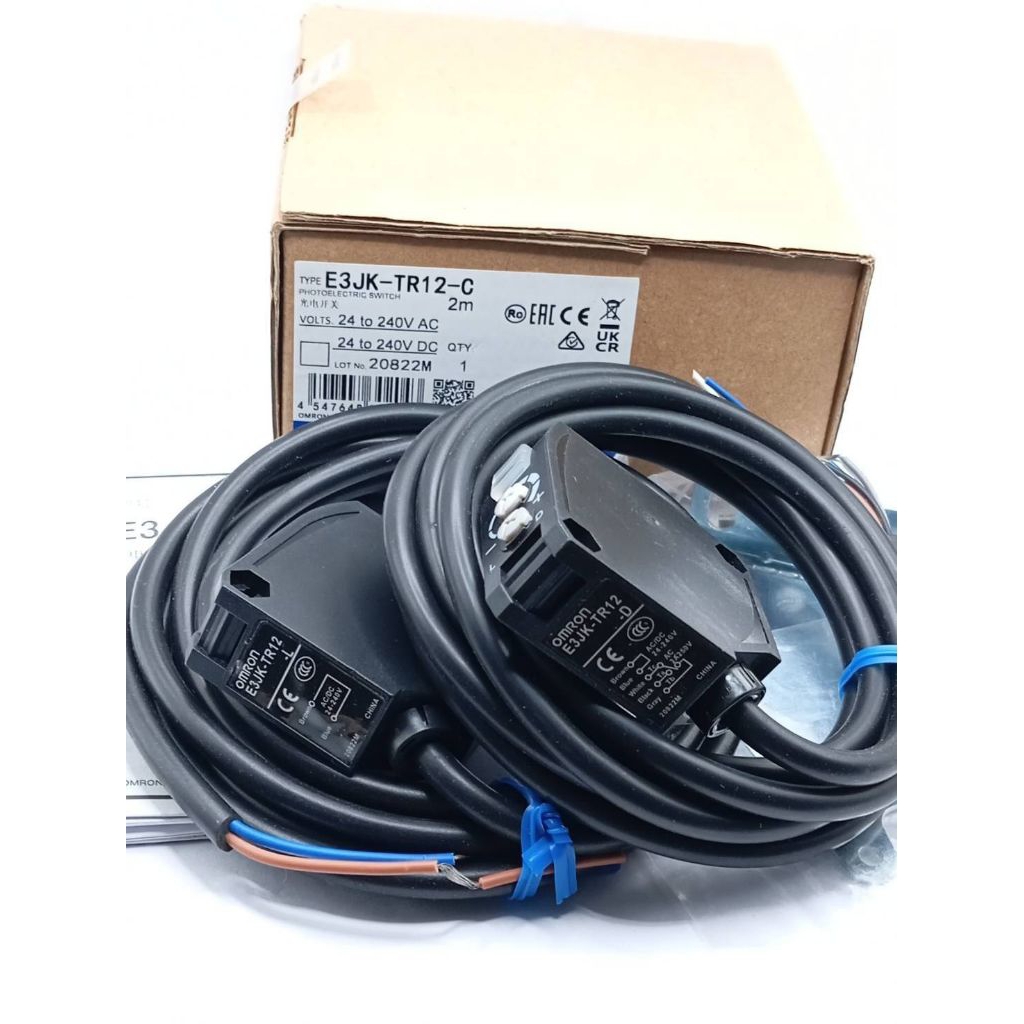 พร้อมส่งในไทย E3JK-TR12-C sensor เซ็นเซอร์โฟโตอิเล็กทริค ระยะห่างในการตรวจจับ 5 m. 2M, ABS, 24-240V, L-ON/D-ON