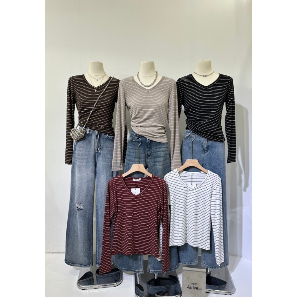 A1021 เสื้อยืดแขนยาวลายทางทรงเข้ารูป ใส่แล้วหุ่นสวยมาก ดูเพรียวขึ้นแบบไม่ต้องพยายาม