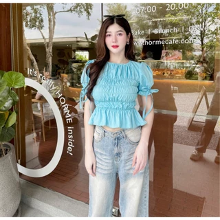 เสื้อแต่งสม็อค แขนตุ๊กตาแต่งโบว์ ทรงสวย ผ้าไหมอิตาลี ใส่สบาย LG013