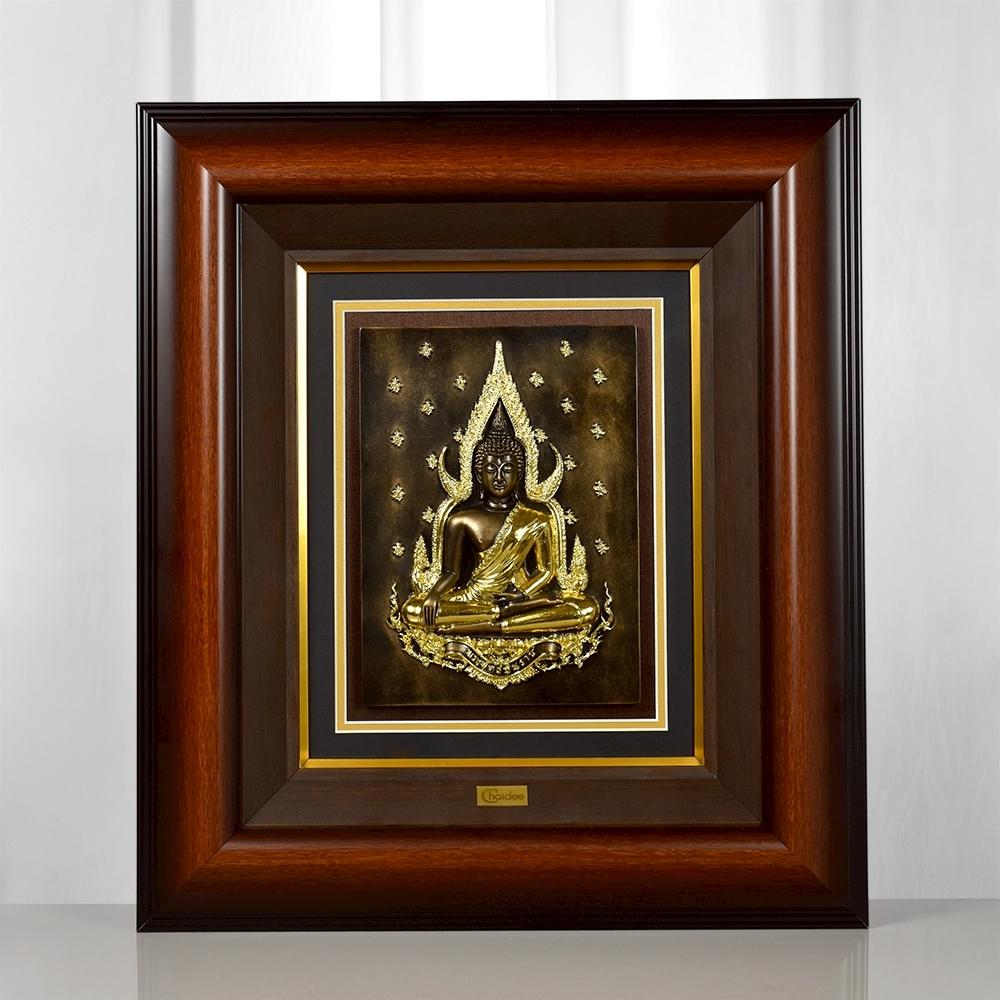 กรอบรูปพระพุทธชินราช สีปัดทองเหลืองปิดทอง  เสริมความสงบความเจริญรุ่งเรือง ปกป้องคุ้มครอง ของขวัญมงคล