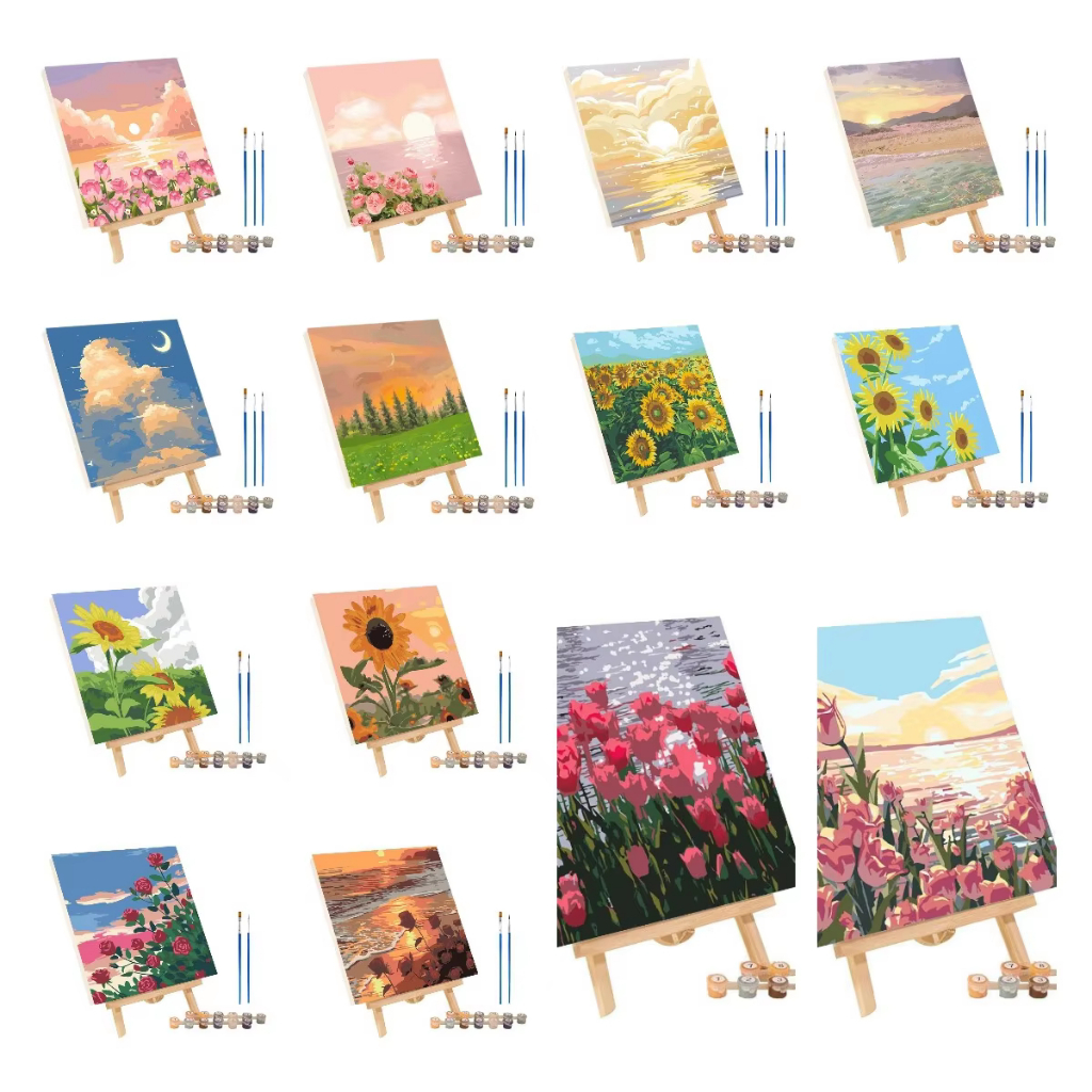 สีน้ํามัน ระบายสีตามตัวเลข 20x20ซม. (พร้อมกรอบ) พร้อมสีและพู่กัน ภาพวาดอะคริลิคภาพสีน้ํามันดิจิตอลทําเองของขวัญผนังจิตรก