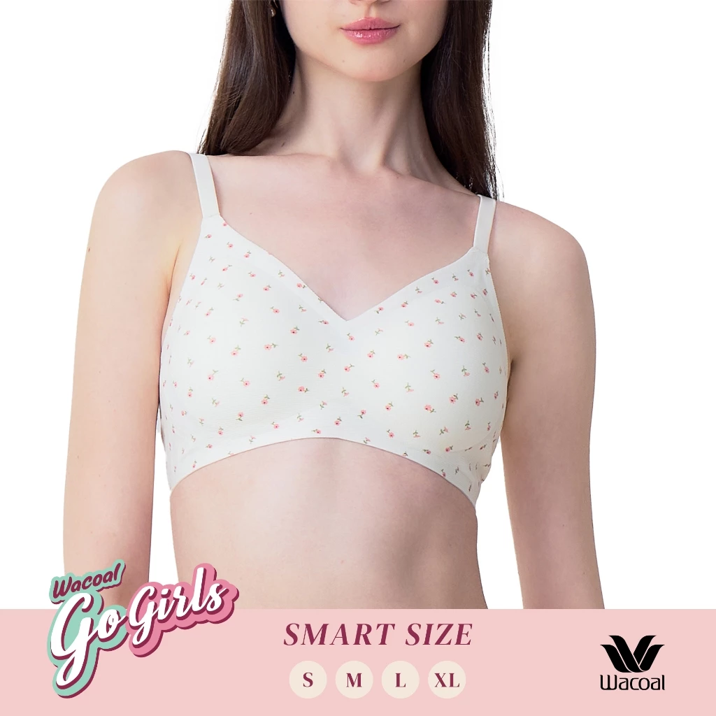 Wacoal Gogirls Smart Size บราไร้โครง ฟองน้ำบาง พิมพ์ลายดอกไม้ รุ่น WB3Y43