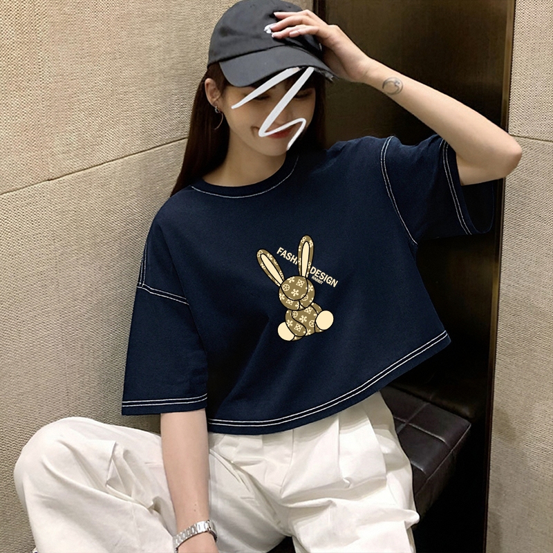 เสื้อครอปสาวอวบน่ารัก oversize เสื้อผ้าคนอ้วนไซส์ใหญ่ เสื้อยืดลําลองทรงหลวมสไตล์เกาหลี ผู้หญิงแฟชั่นมาใหม่สวยๆ ลายวินเทจ