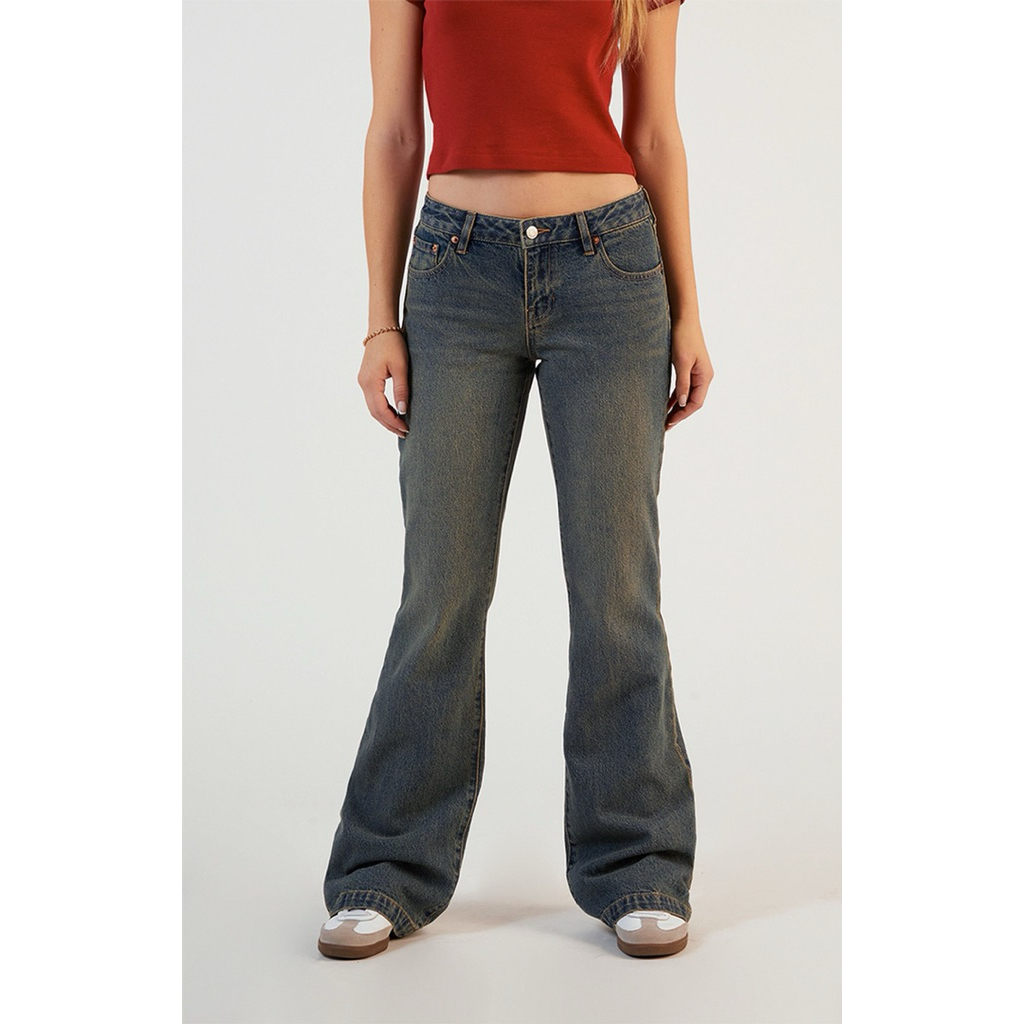 PACSUN กางเกงยีนส์ ผ้าเดนิม ทรงบูทคัท  JADE LOW RISE BOOTCUT JEANS DARK INDIGO (A1503)