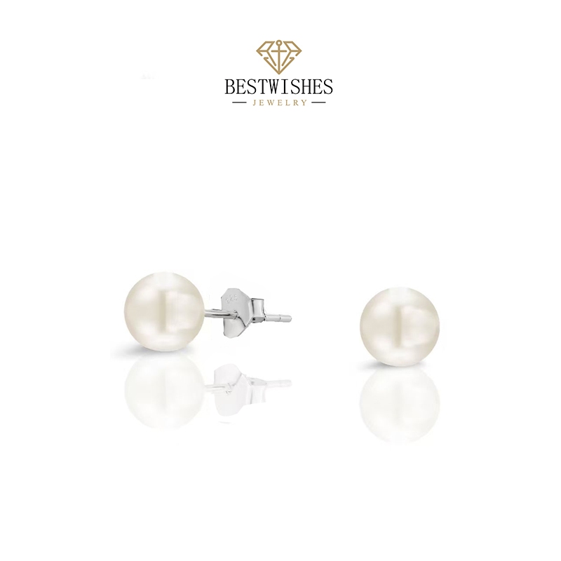 BWjewerly ต่างหู ต่างหูเงิน ต่างหูมุกน้ำจืด Size 6/8mm ต่างหูแฟชั่น ไม่ลอก  สำหรับคนแพ้ง่าย D027