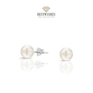 BWjewerly ต่างหู ต่างหูเงิน ต่างหูมุกน้ำจืด Size 6/8mm ต่างห…