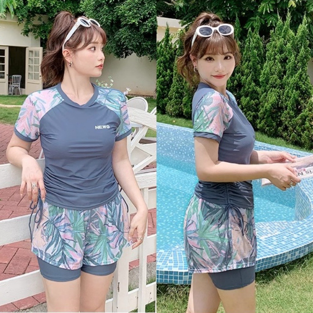 🔥60-90KG🔥ชุดว่ายน้ําสาวอวบ ชุดว่ายน้ำคนอ้วน มีสองชิ้น ผ้าเนื้อดี เป็นยางยืด พิมพ์ลาย ผ้านุ่มไม่เปลี่ยนรูปทรง