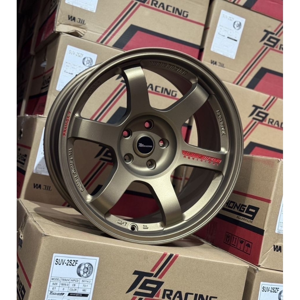 ล้อแม็กซ์ TE37 SUVขอบ18 5รู114.3 กว้าง9 นิ้ว ออฟเซต0 ล้อแม็กรถทรงสวยสีดำเงาเลเซอร์แดงงานแข็งแรงทนทาน