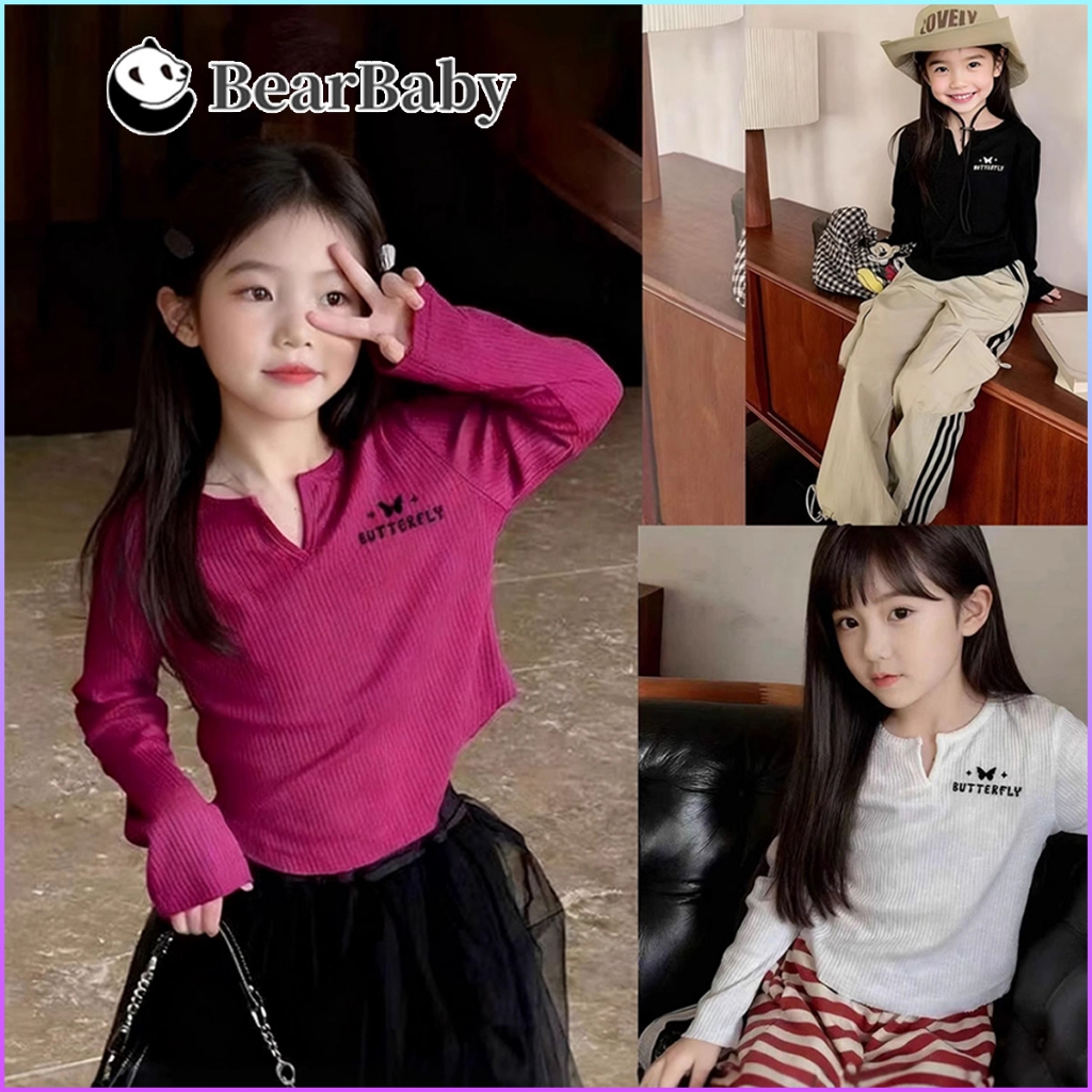 BEAR BABY🌸เสื้อแขนยาวเด็ก🎀เสื้อยืดสไตล์เกาหลีรุ่นใหม่ เสื้อผ้าแฟชั่นแซ่บๆ ลำลองสบายๆ สำหรับเด็กผู้หญิง ฤดูร้อน