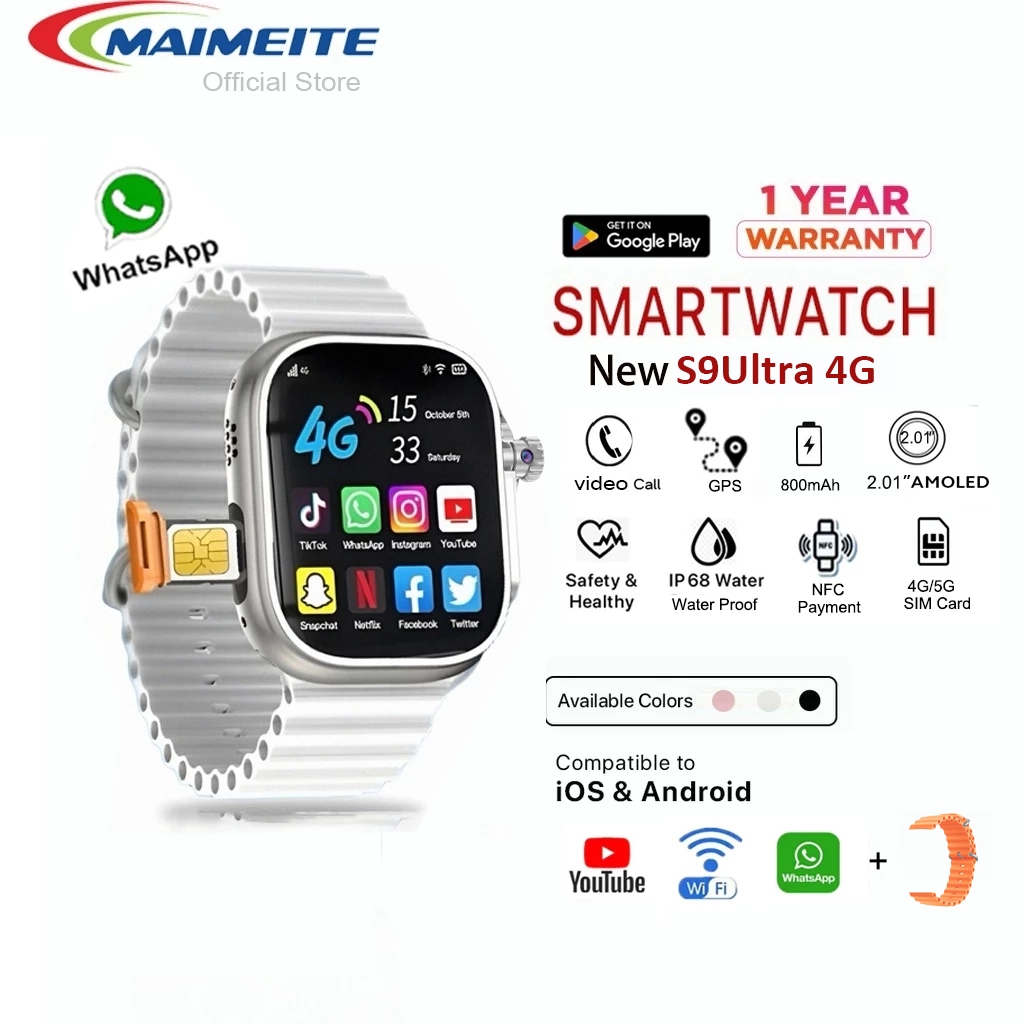 [4G SIM] SmartWatch B31 สามารถดู YouTube WiFi Playstore หน้าจอสัมผัส 2.06นิ้ว NFC กันน้ำ IP68 4+64GB วิดีโอโทร GPS