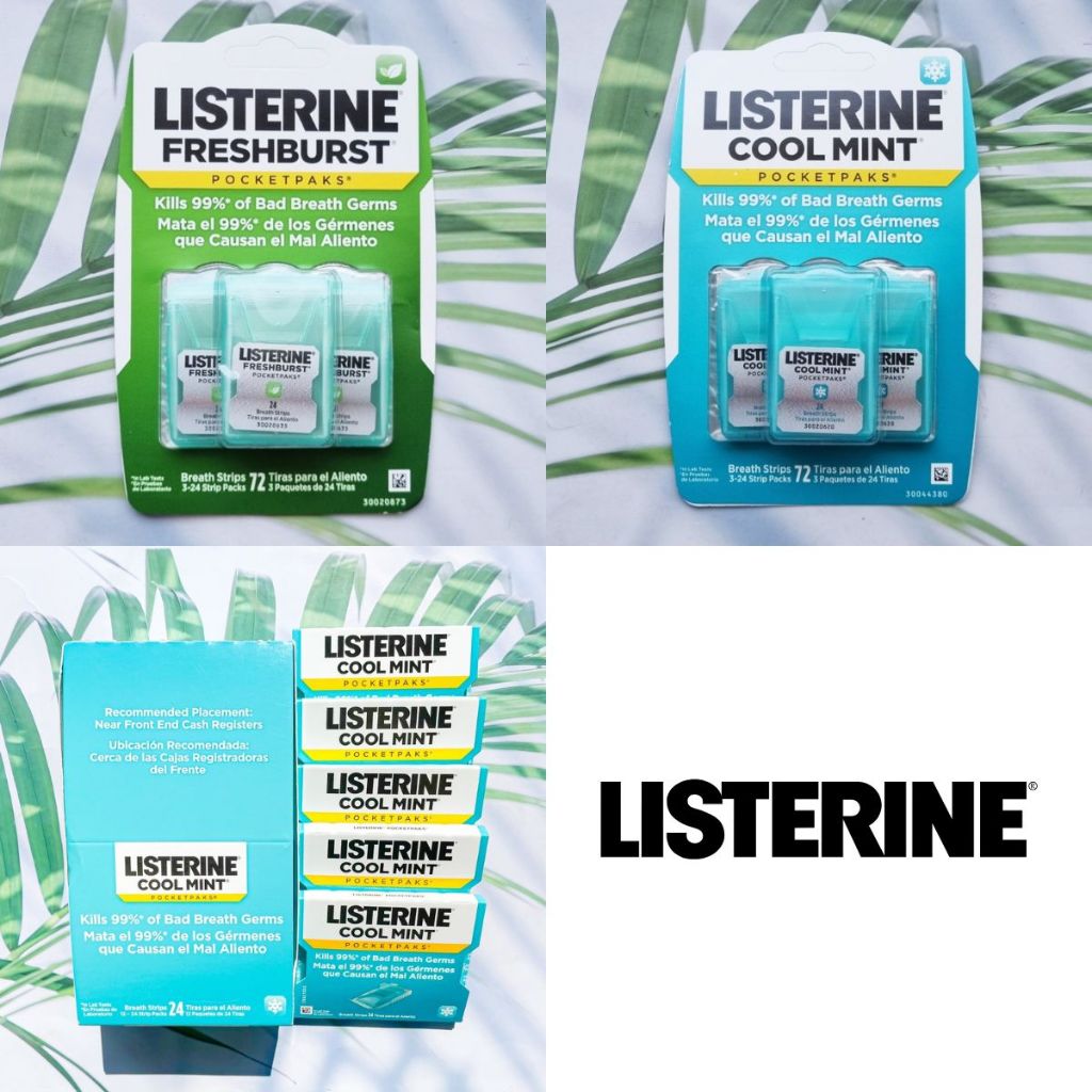(Listerine®) Breath Strips Pocketpaks 24 Strips Pack 3 or Pack 5 ลิสเตอรีน แผ่นแปะลิ้น ระงับกลิ่นปาก