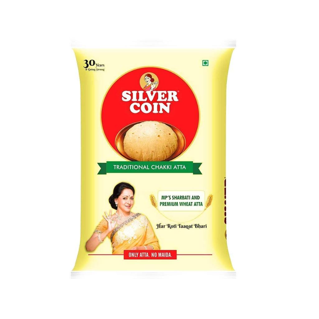 Silver Coin Atta Whole Wheat Flour Traditional Chakki Atta 5kg