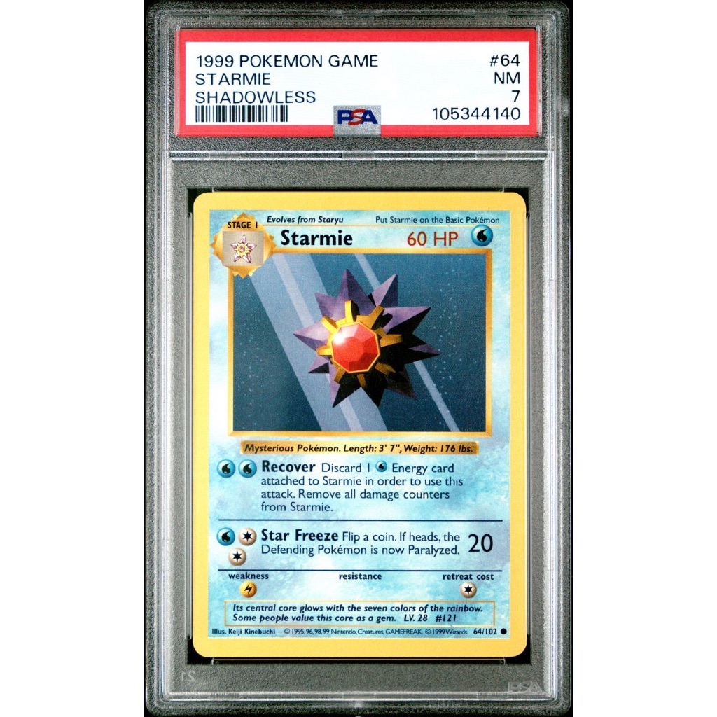 1999 POKEMON GAME 64 STARMIE SHADOWLESS - PSA 7