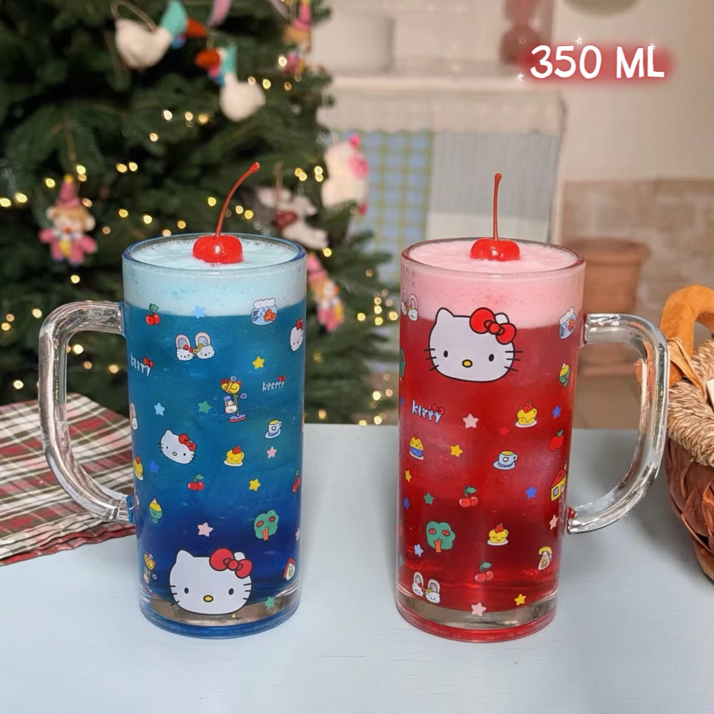 แก้วมีหูจับ คิตตี้รุ้ง 350 ml แก้วหนามาก ทนร้อน พร้อมส่ง