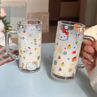 แก้วมีหูจับ คิตตี้รุ้ง 350 ml แก้วหนามาก ทนร้อน พร้อมส่ง