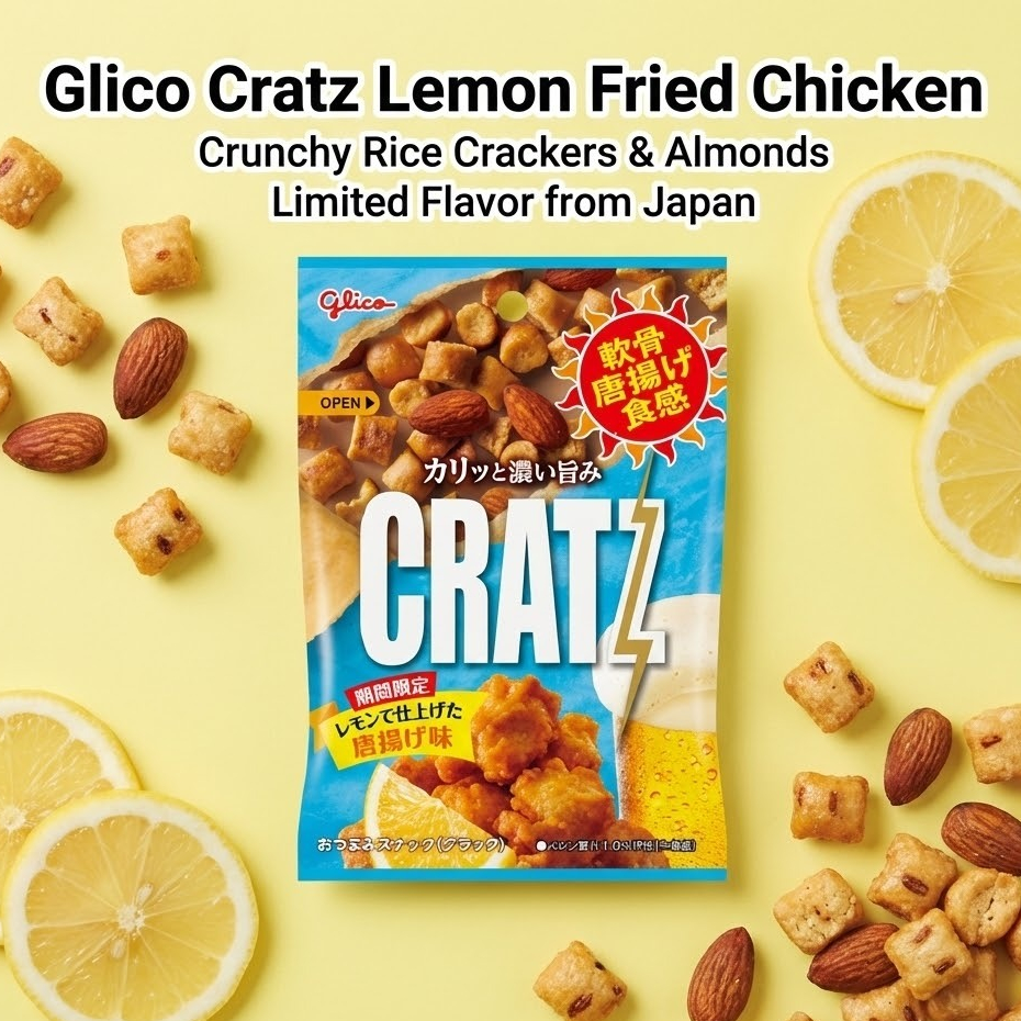 Glico Cratz Lemon Fried Chicken 33g ขนมญี่ปุ่น ไก่ทอดเลมอน ข้าวเกรียบอัลมอนด์ ลิมิเต็ด