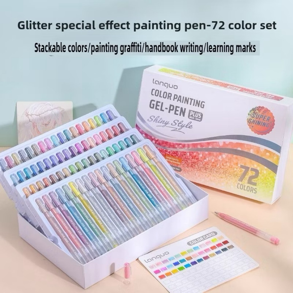 พร้อมส่ง🇹🇭 LANGUO 72สี Glitter Effects ปากกาเจลกลิตเตอร์ขนาดใหญ่