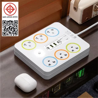 Panasi ปลั๊กไฟ 6ช่อง 2USB-2Type-c สามตา3ตา ปลั๊กพ่วง รางปลั๊กไฟ มาตรฐาน มอก. 10A 2300W power socket พร้อมสวิตช์ปิด-เปิด