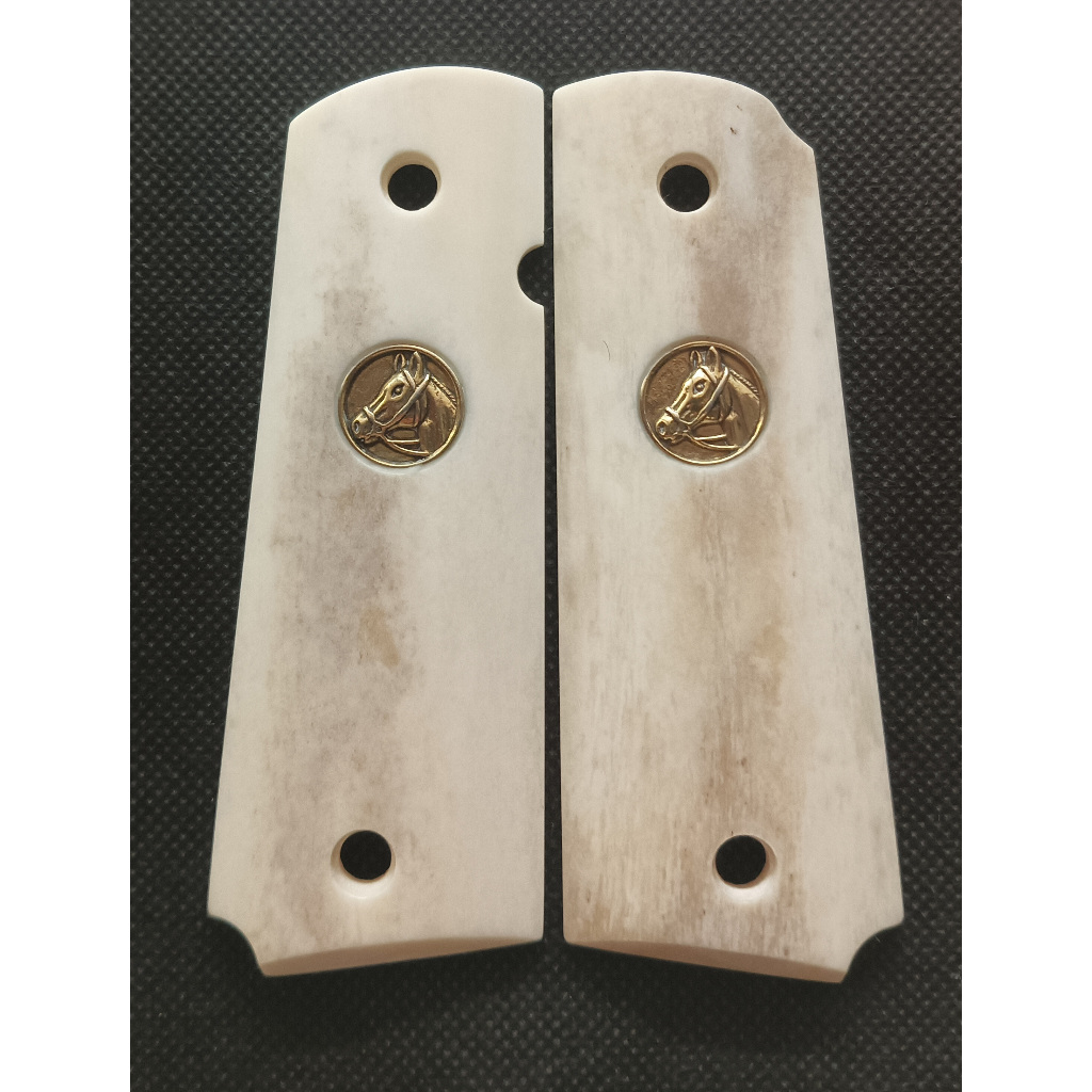 1911 grips ด้ามมีด 1911 ด้ามจับ ประกับ กระดูกควายแท้ ฝังเหรียญม้า อุปกรณ์เสริมตกแต่งสำหรับ 1911