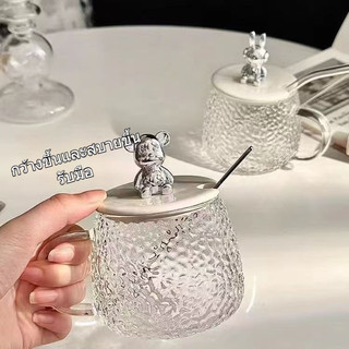 แก้วกาแฟ ชา นม รูปหมี มีฝาปิดพลาสติก +ช้อน พร้อมกล่อง